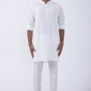 Ivory Cotton And Bam Silk Kurta Set For Men
