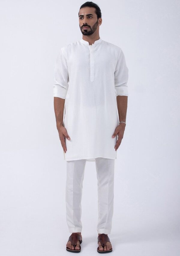 Ivory Cotton And Bam Silk Kurta Set For Men