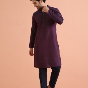 Blue Self Design Silk Blend Kurta Set