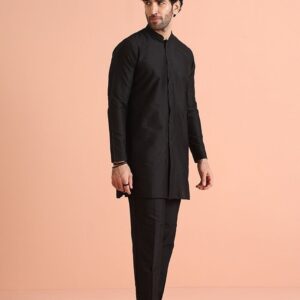 Black Solid Cotton Blend Kurta Set