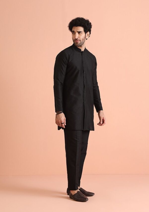 Black Solid Cotton Blend Kurta Set