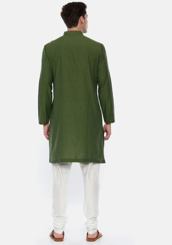 Green Asymmetric Cotton Kurta Set For Men - Image 2