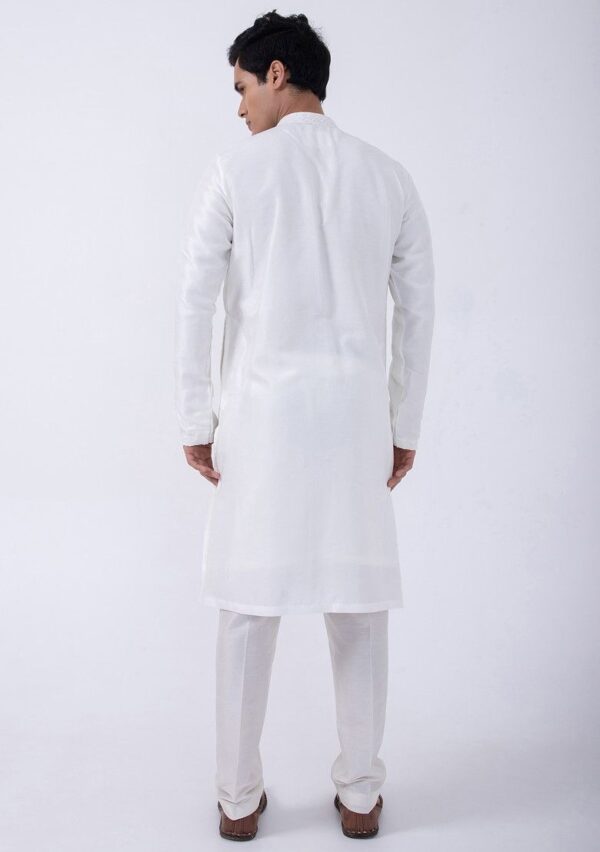 Ivory Cotton And Bam Silk Kurta Set For Men - Image 2