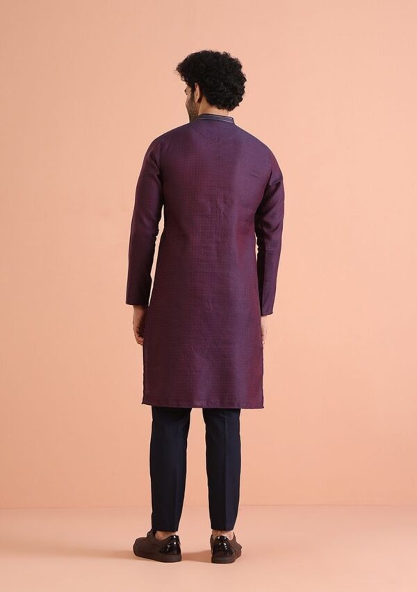 Blue Self Design Silk Blend Kurta Set - Image 2