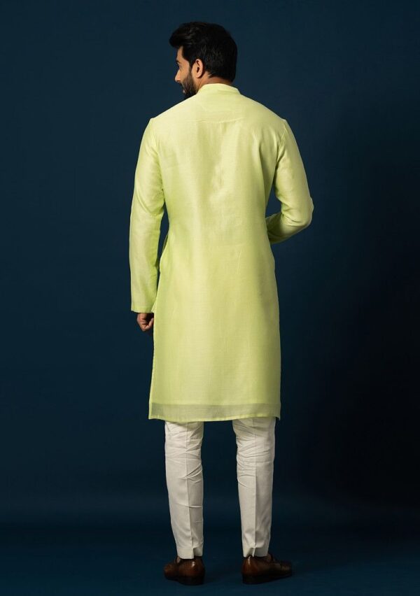 Green Embroidered Chanderi Silk Kurta Set For Men - Image 2