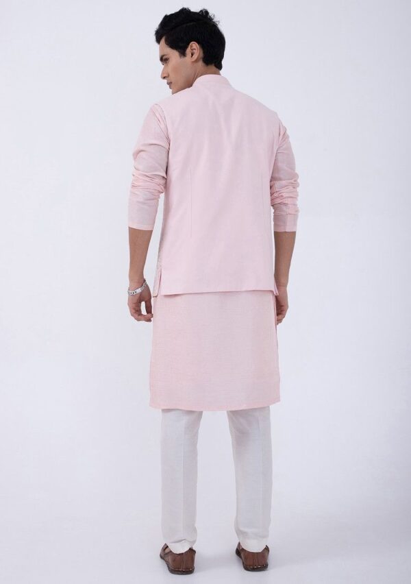 Baby Pink And Ivory Bam Silk Kurta Set For Men - Image 2