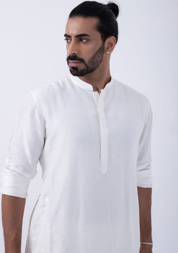 Ivory Cotton And Bam Silk Kurta Set For Men - Image 3