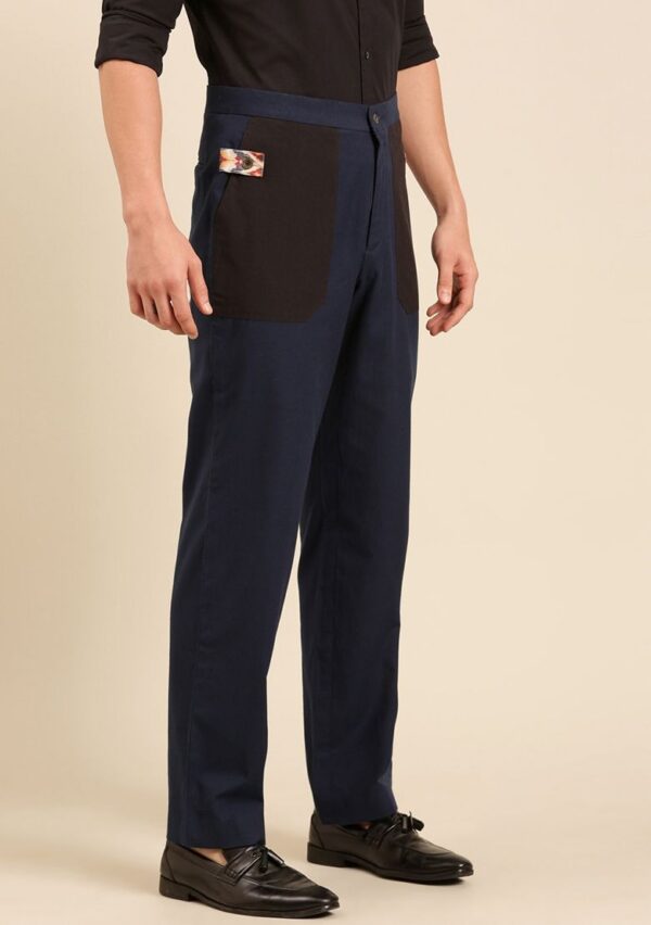 Navy Blue Malai Cotton Pants For Men - Image 2