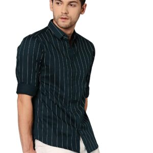 Men's Striped T-Green Slim Fit Cotton Casual Shirt Collections