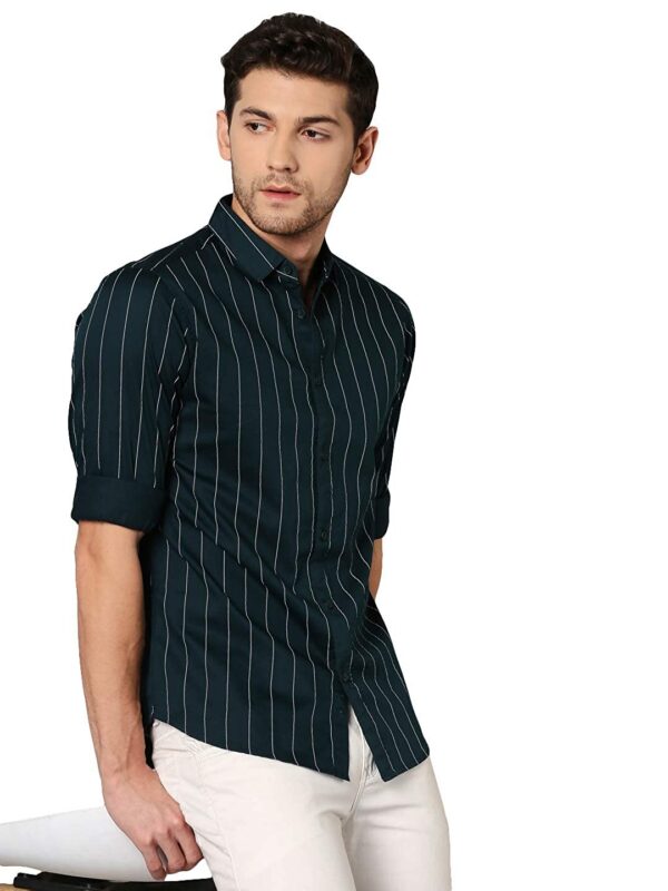 Men's Striped T-Green Slim Fit Cotton Casual Shirt Collections
