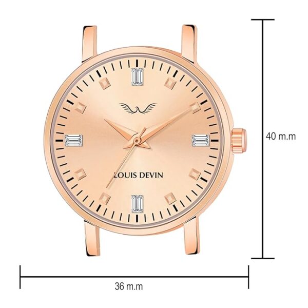 LOUIS DEVIN Rose Gold/Black Plated Mesh Chain Analog Wrist Watch - Image 2