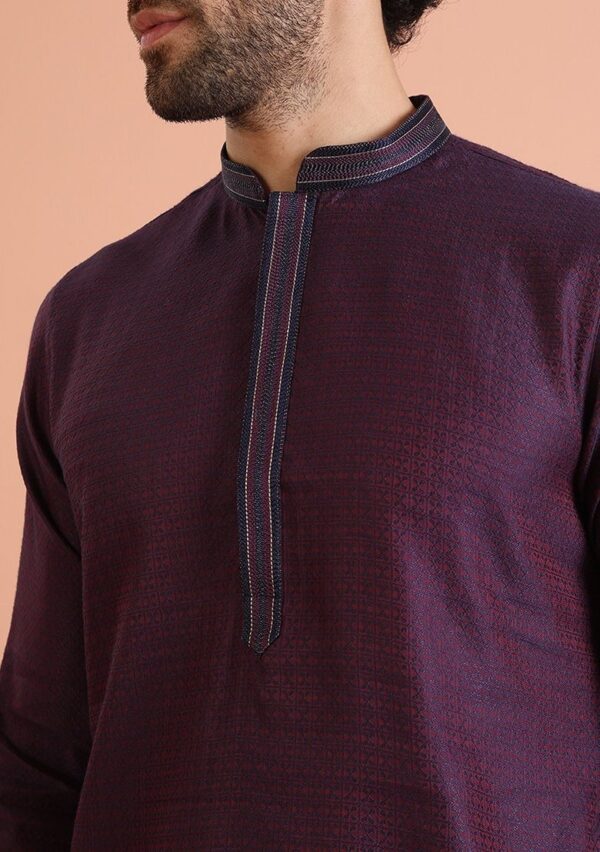 Blue Self Design Silk Blend Kurta Set - Image 3