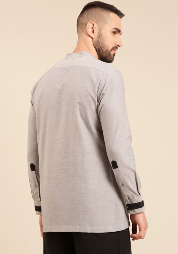 Grey And Black Malai Cotton Shirt For Men - Image 3
