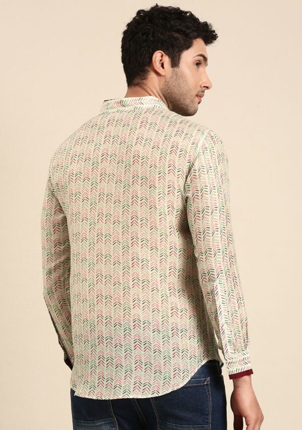 Cream And Beige Printed Muslin Shirt For Men - Image 2