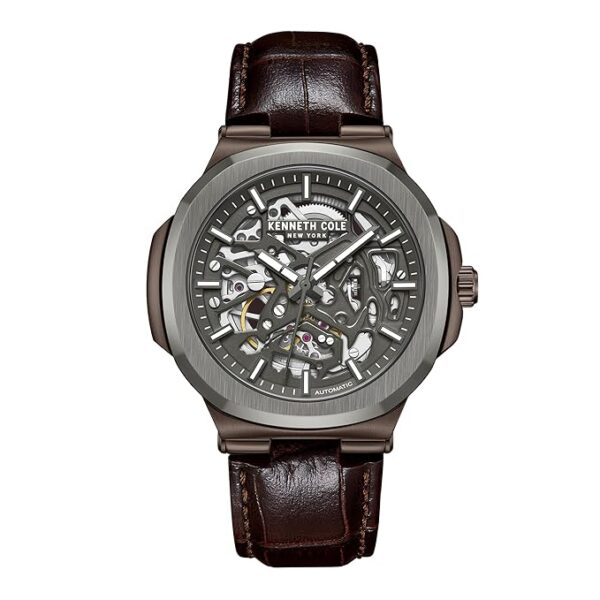 Kenneth Cole Automatic Grey Dial with Brown Leather Strap Analog Watch for Men