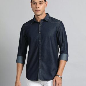 Men's Dark Blue Denim Shirt for Men