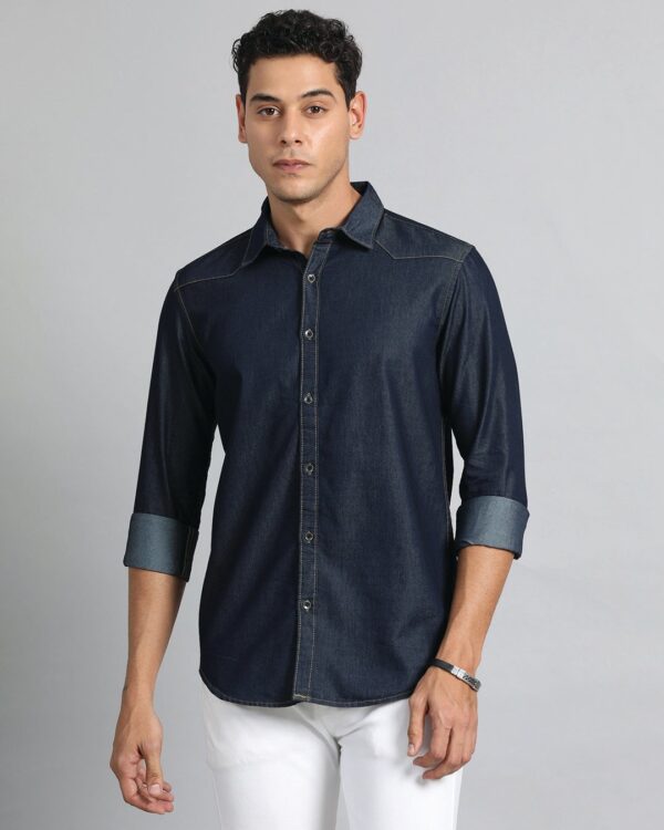 Men's Dark Blue Denim Shirt for Men