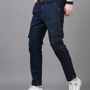 Men's Mid Blue Slim Fit Cargo Jeans