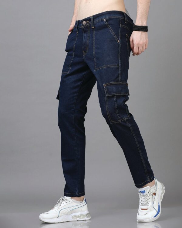 Men's Mid Blue Slim Fit Cargo Jeans