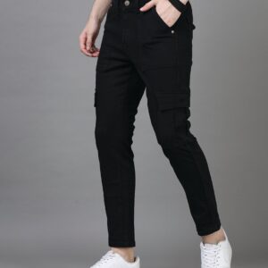 Men's Jet Black Slim Fit Cargo Jeans