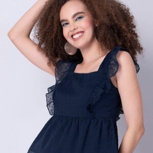 Blue Frilled Sleeve Back Tie Top | blue frilled top