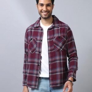 Men's Wine Maroon Checked Shirt