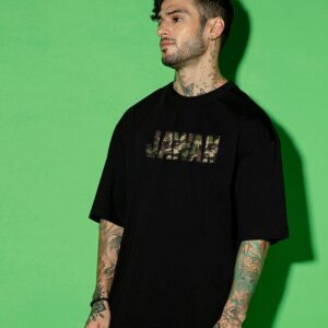 Men's Black Jawan Typography Oversized T-shirt