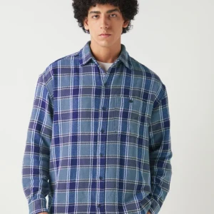 Men's Navy Blue Checked Oversized Shirt