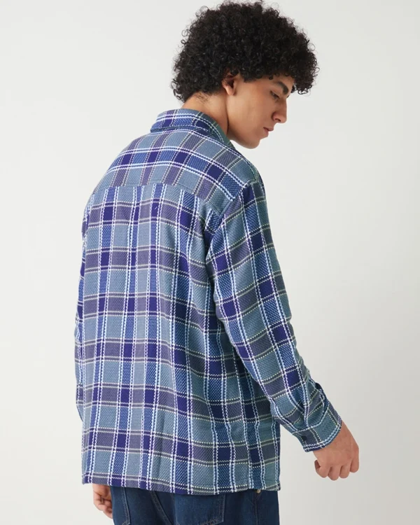 Men's Navy Blue Checked Oversized Shirt - Image 2