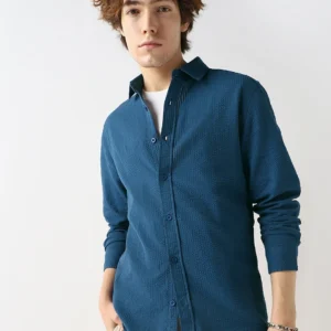 Men's Navy Blue Textured Shirt