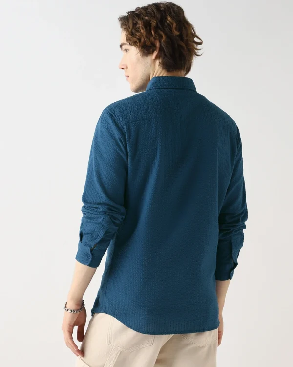 Men's Navy Blue Textured Shirt - Image 3