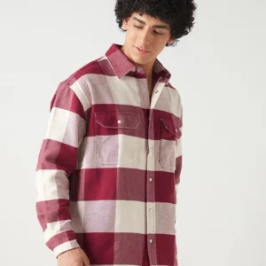 Men's Red & Off White Checked Oversized Shirt