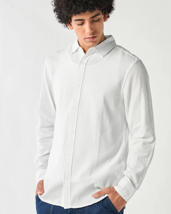 Men's White Textured Shirt