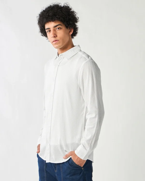 Men's White Textured Shirt - Image 2